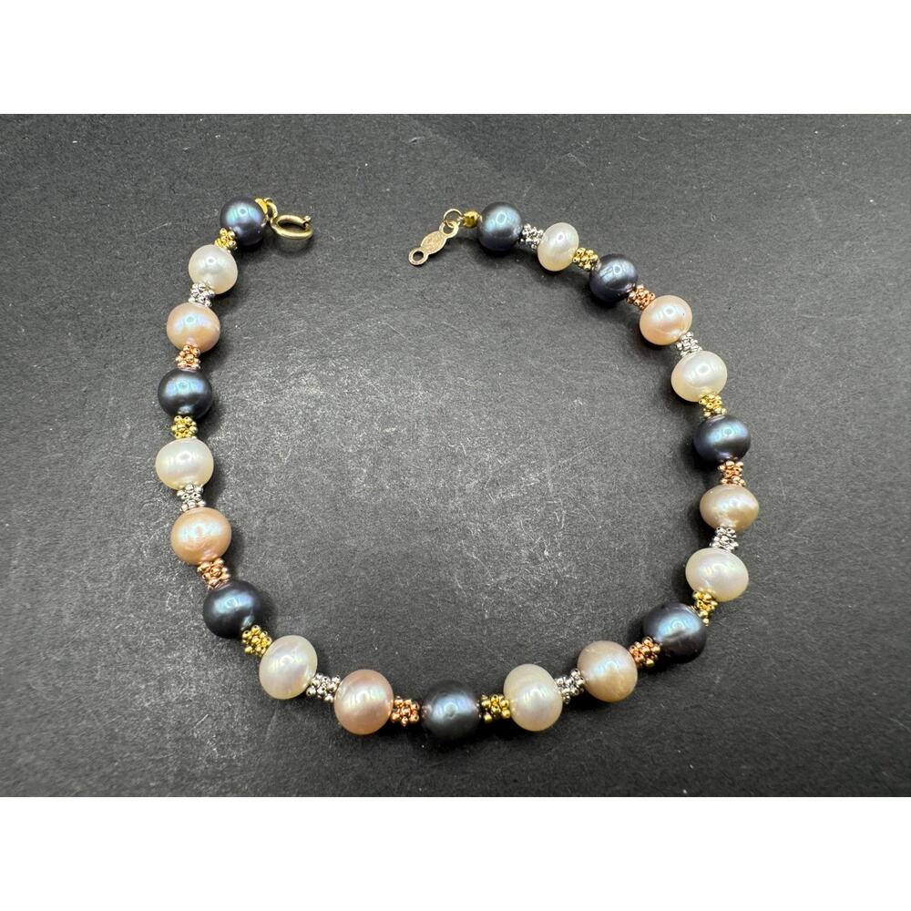 Vtg Fresh Water Pearl Bracelet Multicolor W/ 14K Solid Yellow Gold Clasp Sz 6.75 - Picture 1 of 5